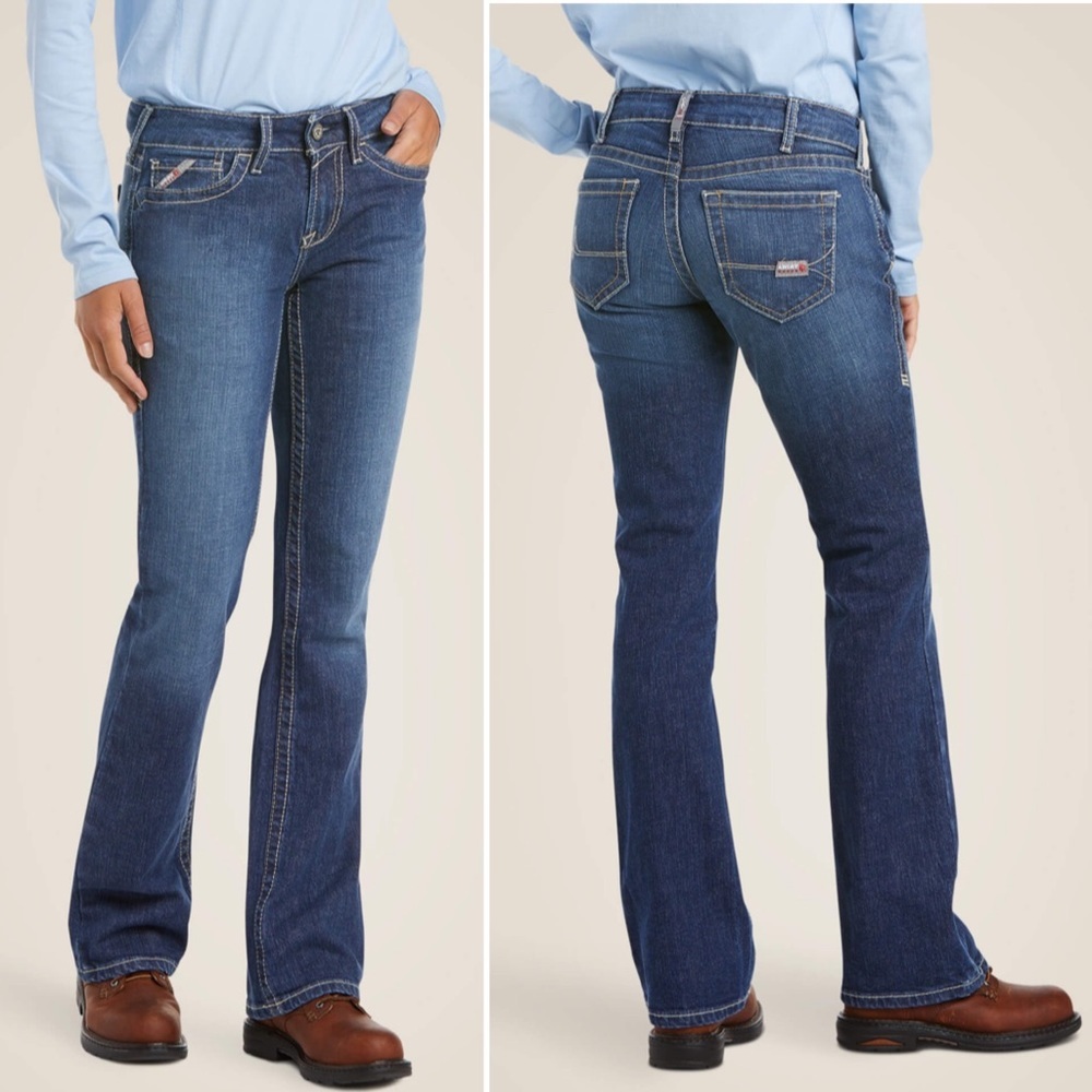 Ariat NWT Flame Resistant Boot Cut Jeans 29 8 Work mid rise stretch blue denim